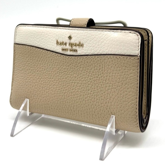 Kate Spade Leila Medium Pebbled Leather Compact Bifold Wallet Tan/Cream - Picture 1 of 8